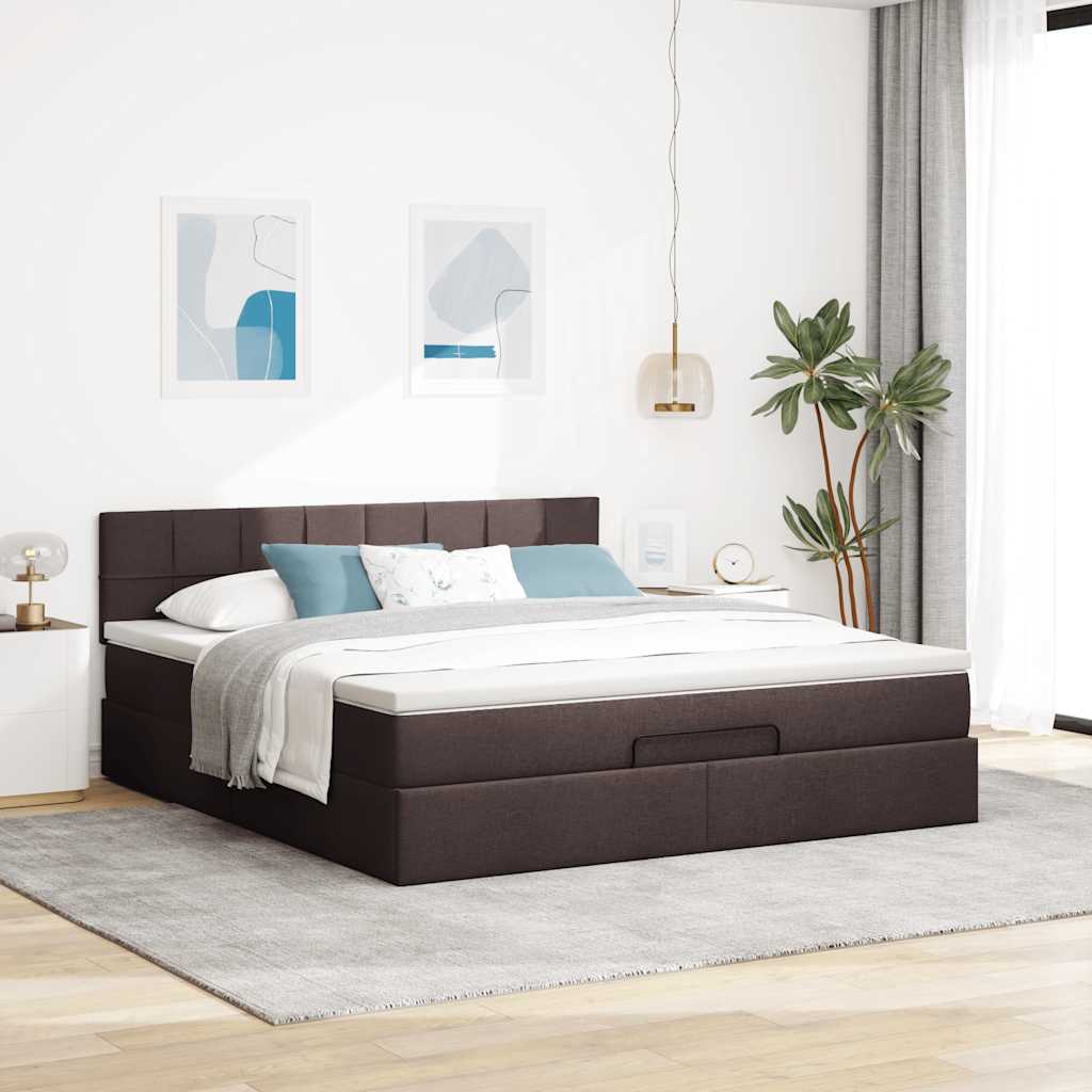 Bed poef met matras en LED's stof 180x200 cm donkerbruin
