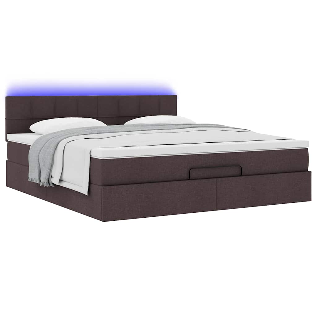 Bed poef met matras en LED's stof 180x200 cm donkerbruin