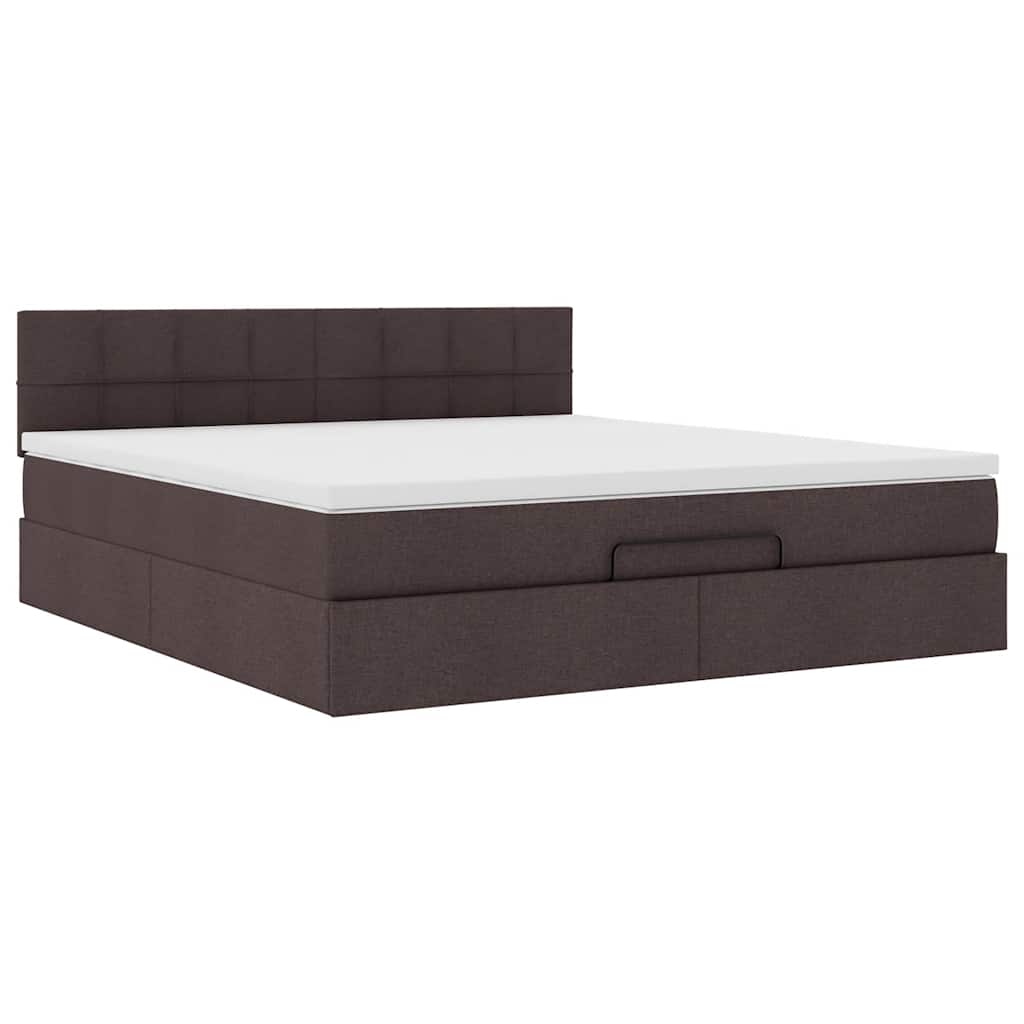 Bed poef met matras en LED's stof 180x200 cm donkerbruin
