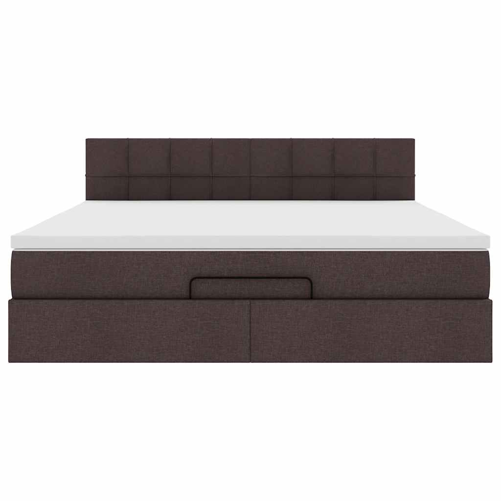 Bed poef met matras en LED's stof 180x200 cm donkerbruin