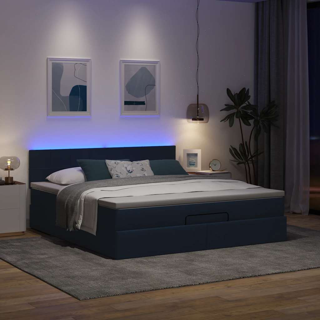 Bed poef met matras en LED's 180x200 cm stof blauw is nu te koop bij PeponiXL, paradijselijk wonen!