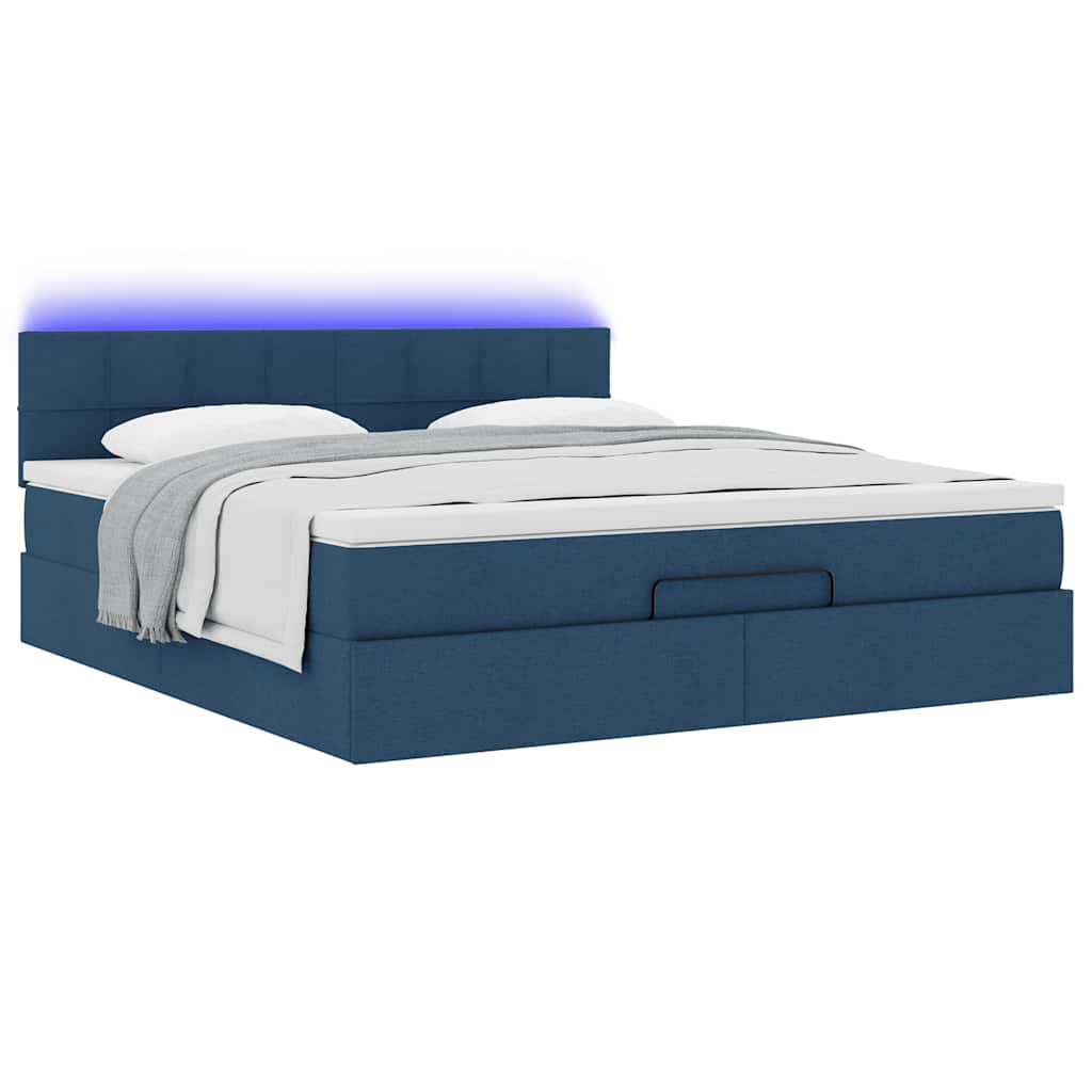 Bed poef met matras en LED's 180x200 cm stof blauw is nu te koop bij PeponiXL, paradijselijk wonen!