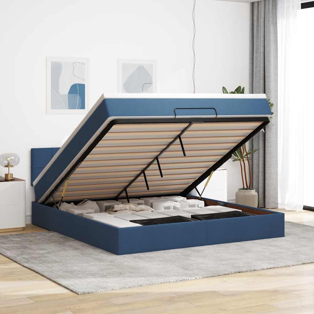 Bed poef met matras en LED's 180x200 cm stof blauw is nu te koop bij PeponiXL, paradijselijk wonen!