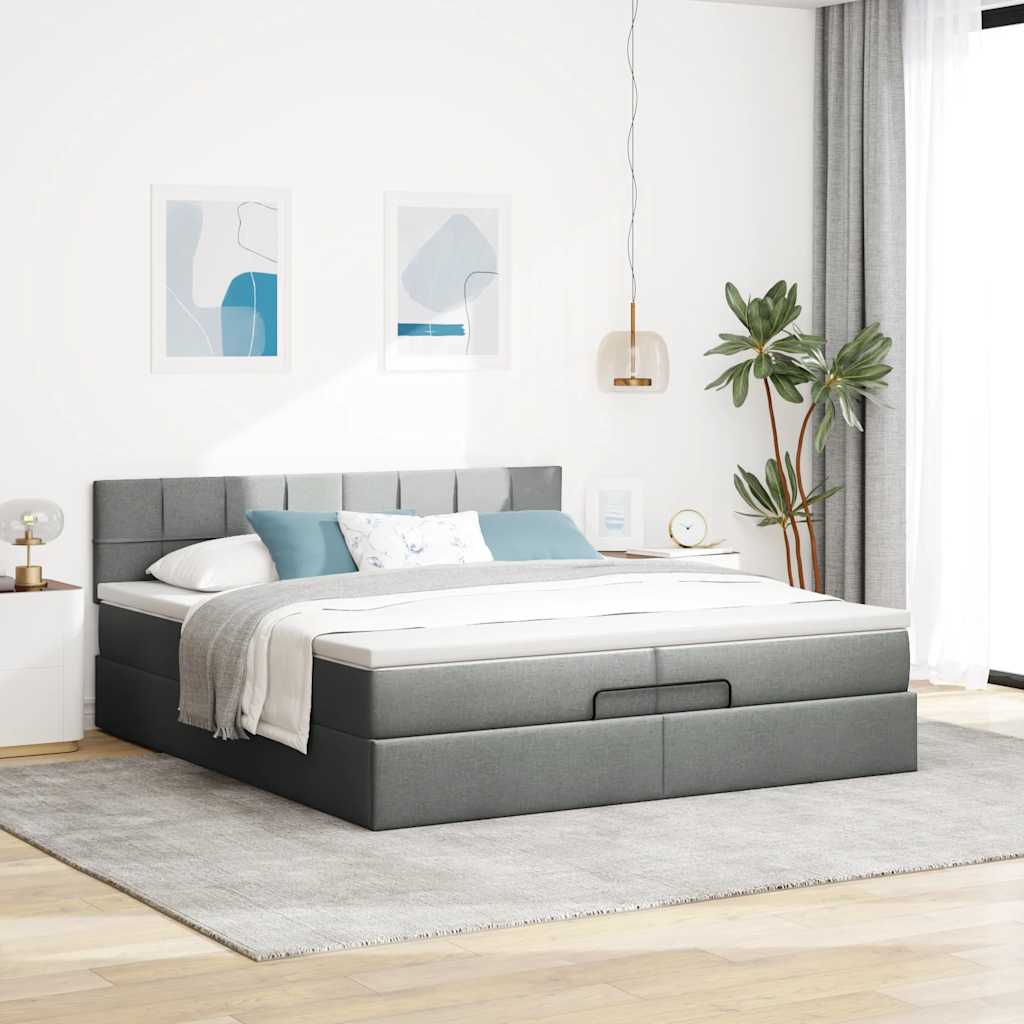 Ottoman bed met matrassen en LED's 200x200cm stof donkergrijs is nu te koop bij PeponiXL, paradijselijk wonen!