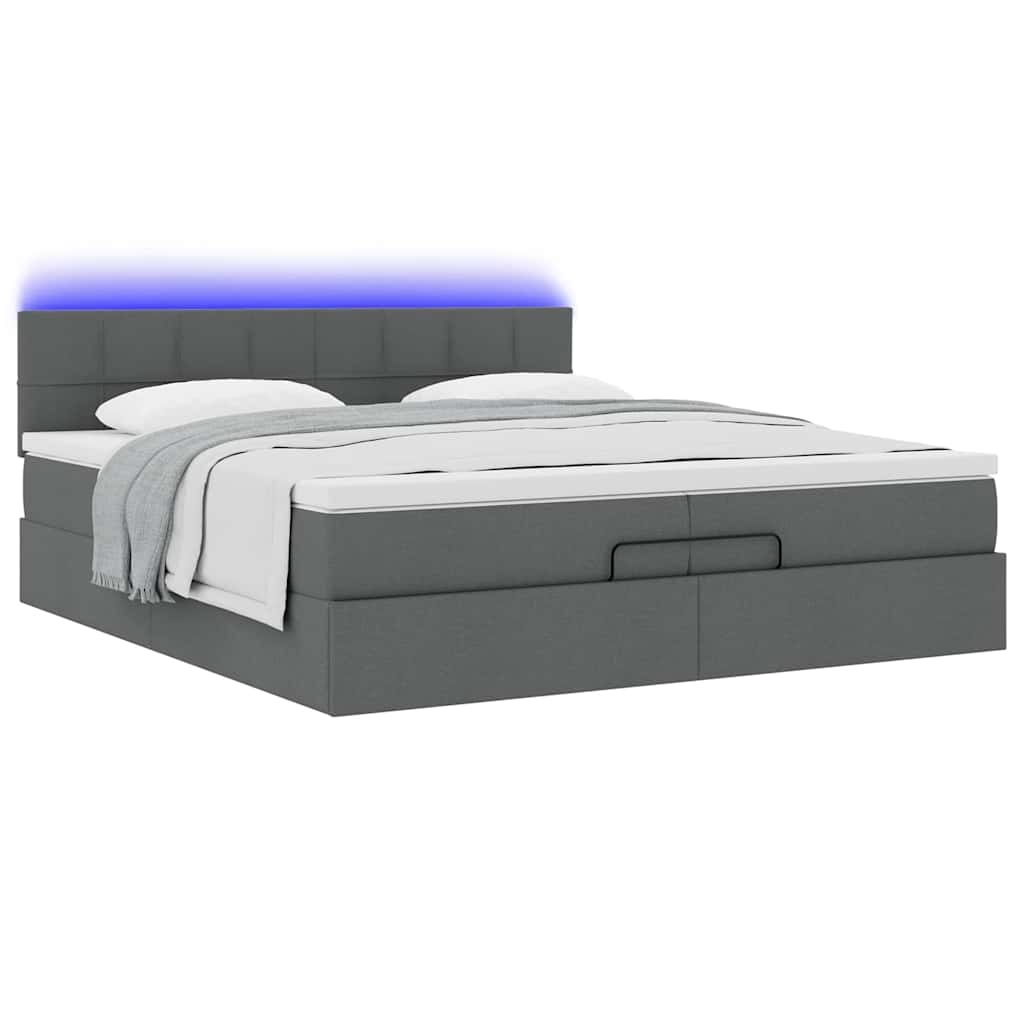 Ottoman bed met matrassen en LED's 200x200cm stof donkergrijs is nu te koop bij PeponiXL, paradijselijk wonen!