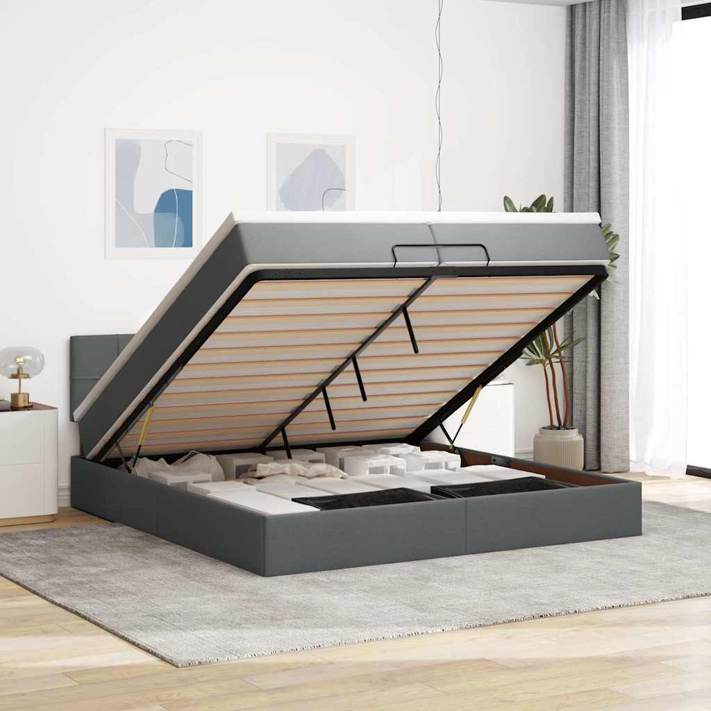 Ottoman bed met matrassen en LED's 200x200cm stof donkergrijs is nu te koop bij PeponiXL, paradijselijk wonen!