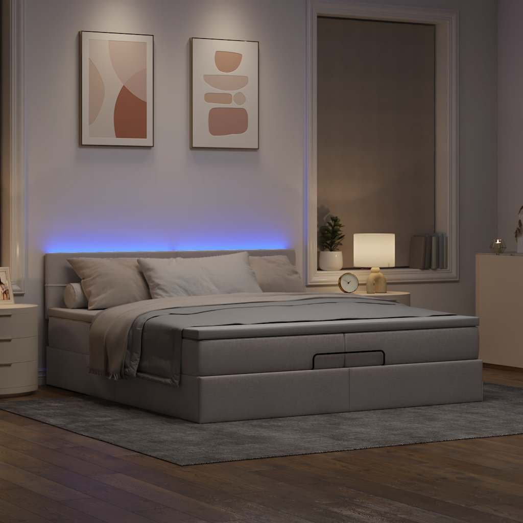 Ottoman bed met matrassen en LED's 200x200cm stof taupe is nu te koop bij PeponiXL, paradijselijk wonen!