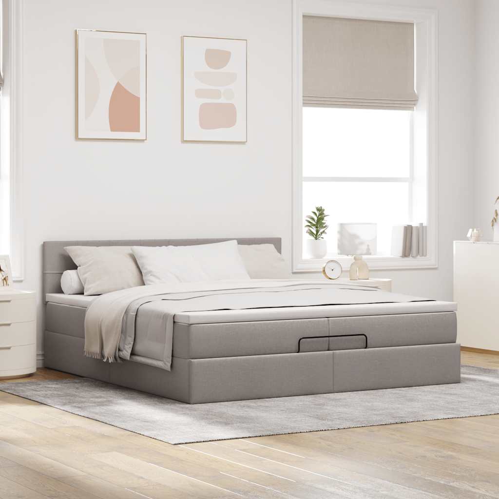 Ottoman bed met matrassen en LED's 200x200cm stof taupe is nu te koop bij PeponiXL, paradijselijk wonen!