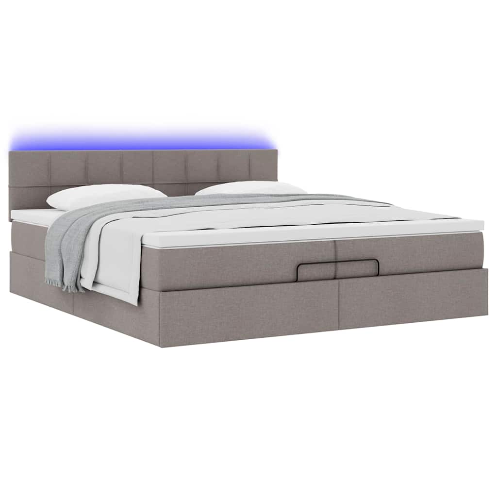 Ottoman bed met matrassen en LED's 200x200cm stof taupe is nu te koop bij PeponiXL, paradijselijk wonen!