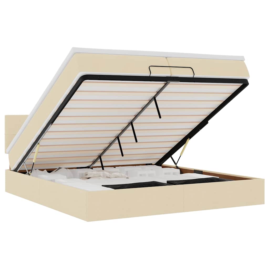 Ottoman bed met matrassen en LED's 200x200cm stof crèmekleurig is nu te koop bij PeponiXL, paradijselijk wonen!