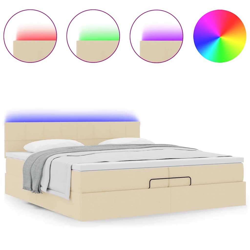 Ottoman bed met matrassen en LED's 200x200cm stof crèmekleurig is nu te koop bij PeponiXL, paradijselijk wonen!