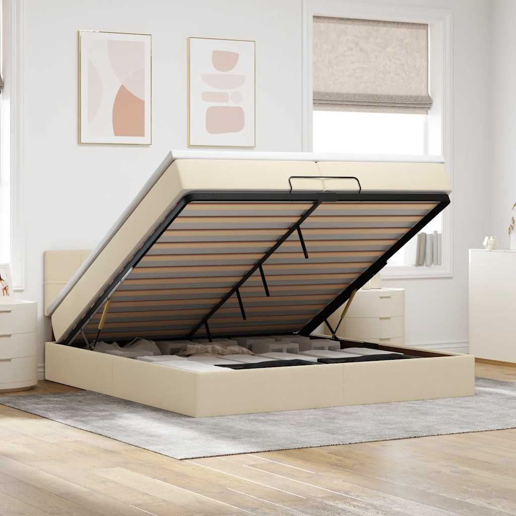 Ottoman bed met matrassen en LED's 200x200cm stof crèmekleurig is nu te koop bij PeponiXL, paradijselijk wonen!