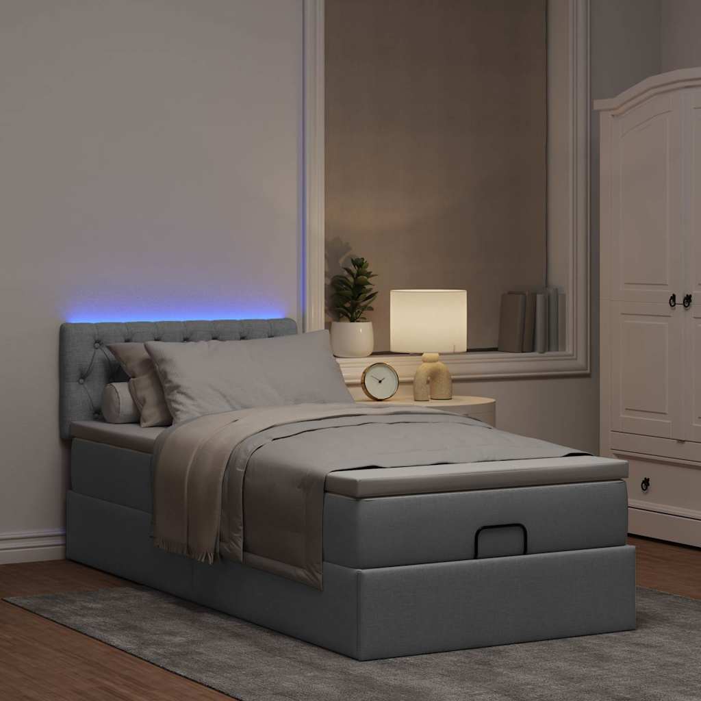 Bed poef met matras en LED's stof 80x200 cm lichtgrijs is nu te koop bij PeponiXL, paradijselijk wonen!