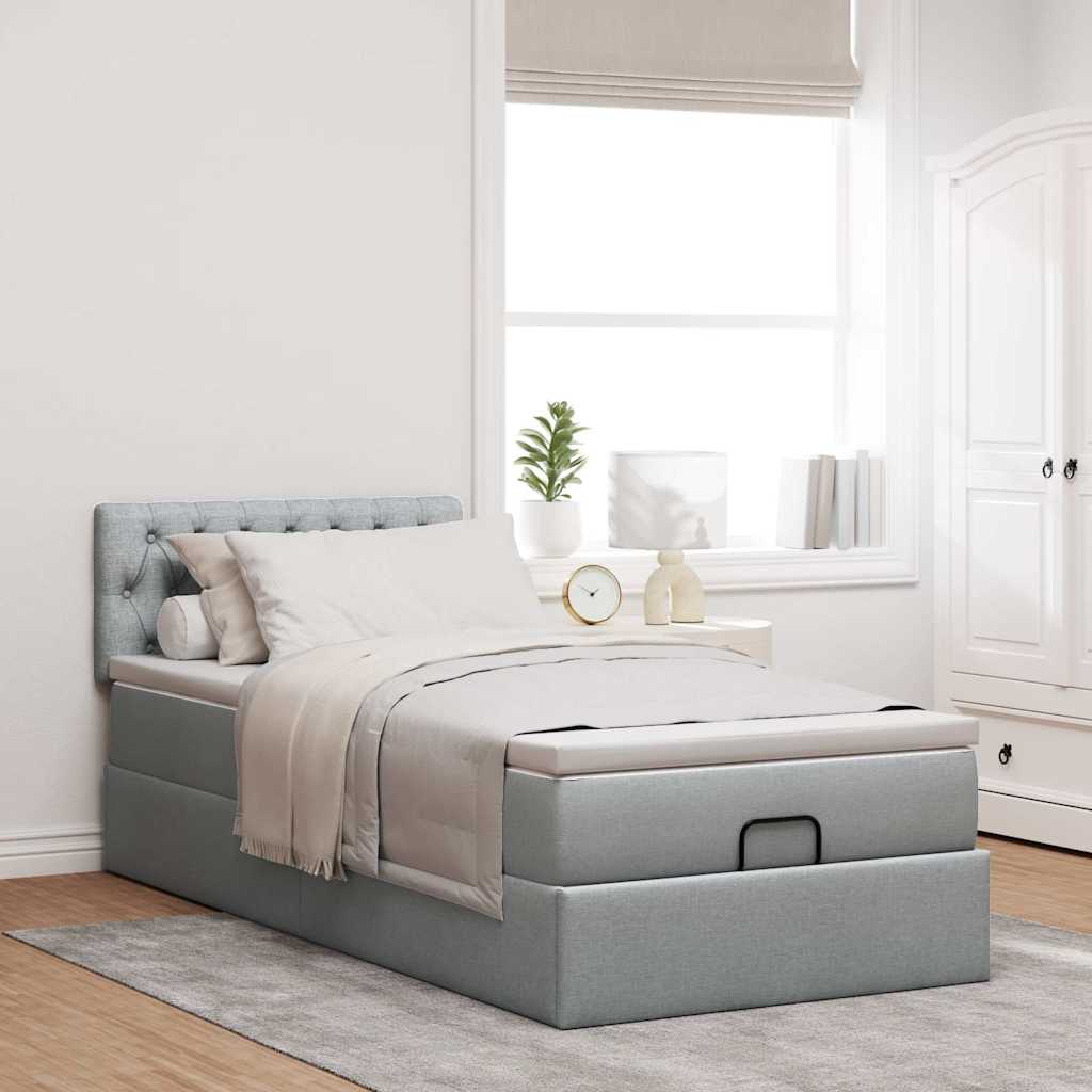 Bed poef met matras en LED's stof 80x200 cm lichtgrijs is nu te koop bij PeponiXL, paradijselijk wonen!