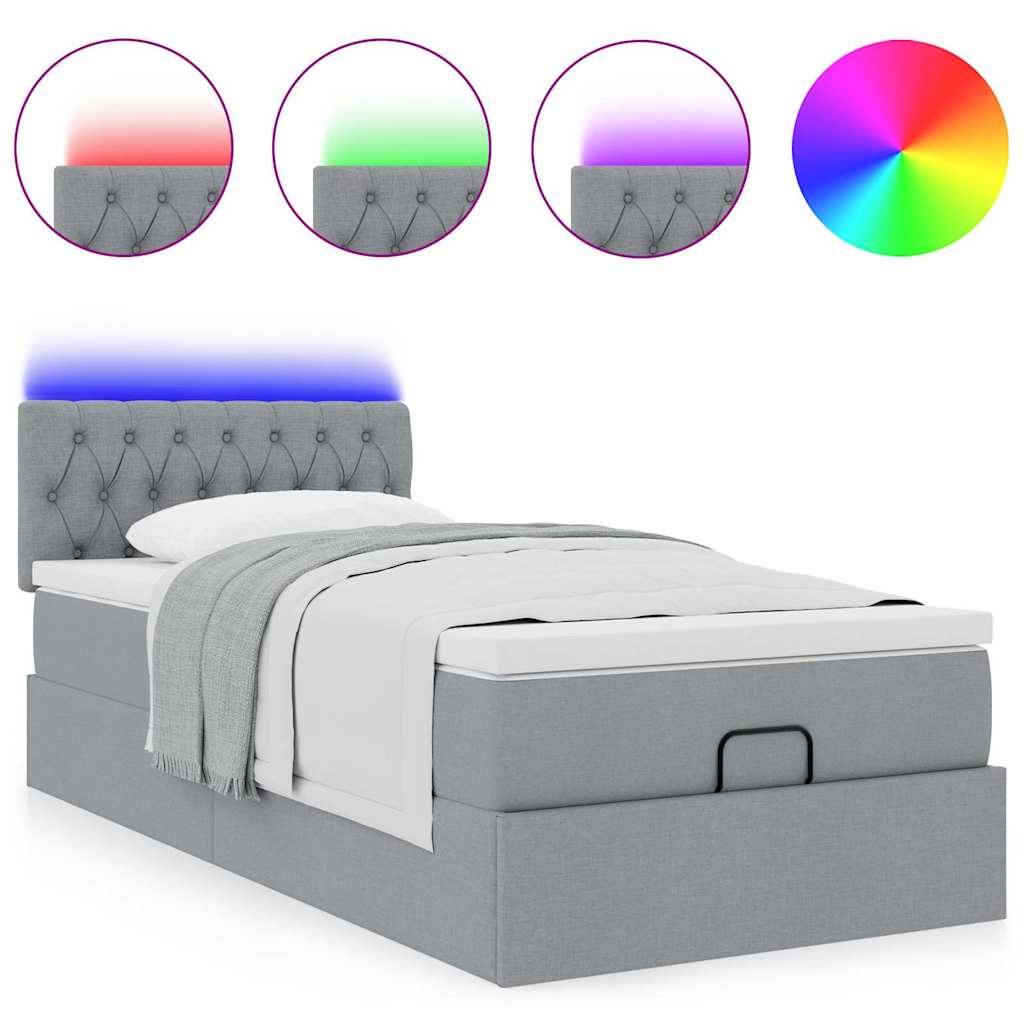 Bed poef met matras en LED's stof 80x200 cm lichtgrijs is nu te koop bij PeponiXL, paradijselijk wonen!