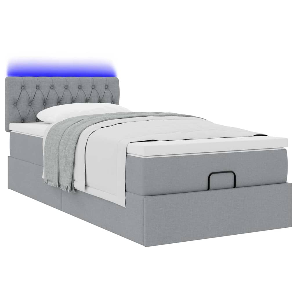 Bed poef met matras en LED's stof 80x200 cm lichtgrijs is nu te koop bij PeponiXL, paradijselijk wonen!