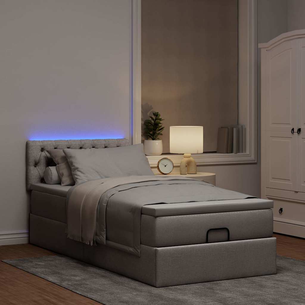 Ottoman bed met matras en LED's 80x200cm stof taupe is nu te koop bij PeponiXL, paradijselijk wonen!