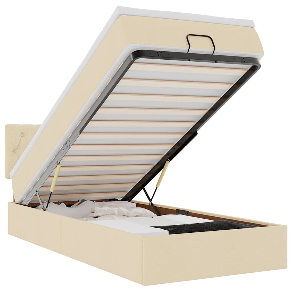 Ottoman bed met matras en LED's 80x200cm stof crèmekleurig is nu te koop bij PeponiXL, paradijselijk wonen!
