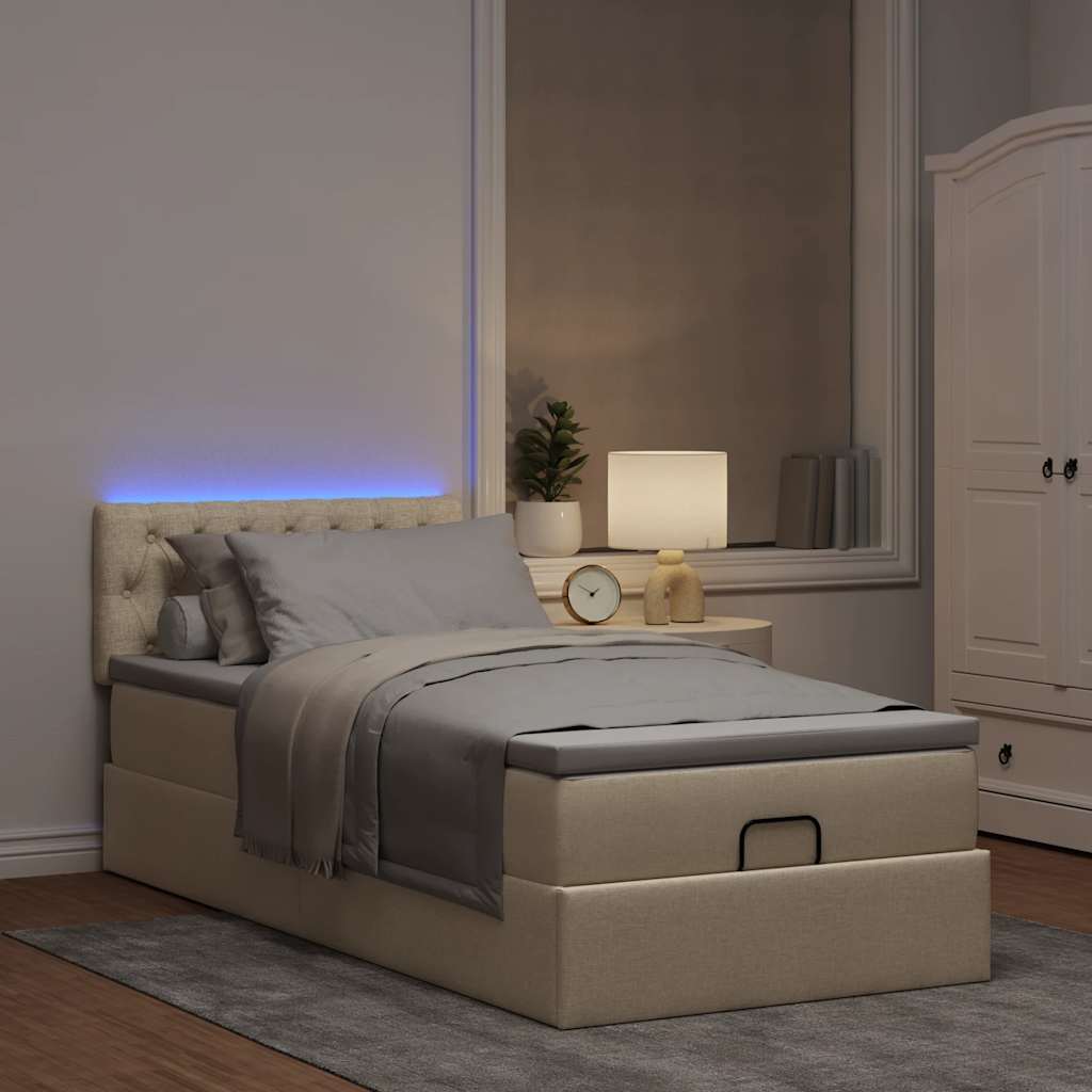Ottoman bed met matras en LED's 80x200cm stof crèmekleurig is nu te koop bij PeponiXL, paradijselijk wonen!