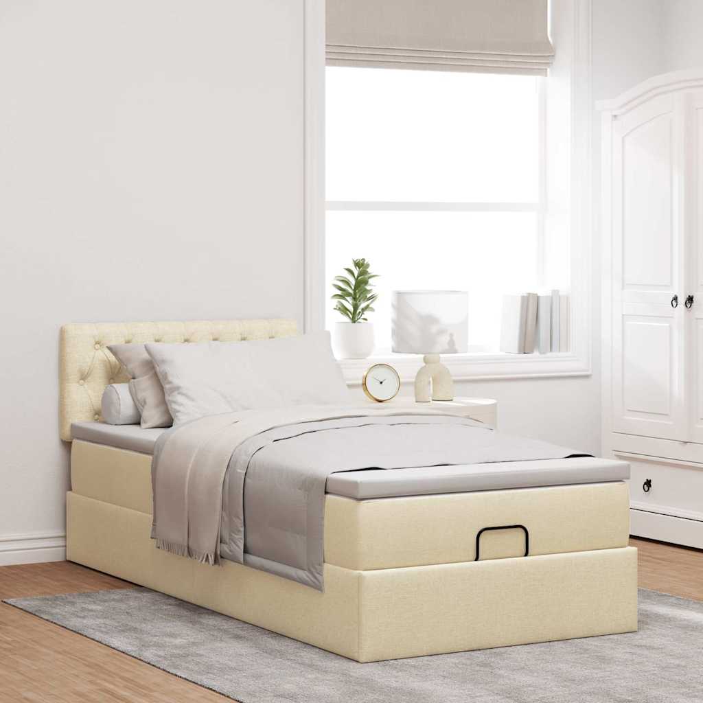 Ottoman bed met matras en LED's 80x200cm stof crèmekleurig is nu te koop bij PeponiXL, paradijselijk wonen!