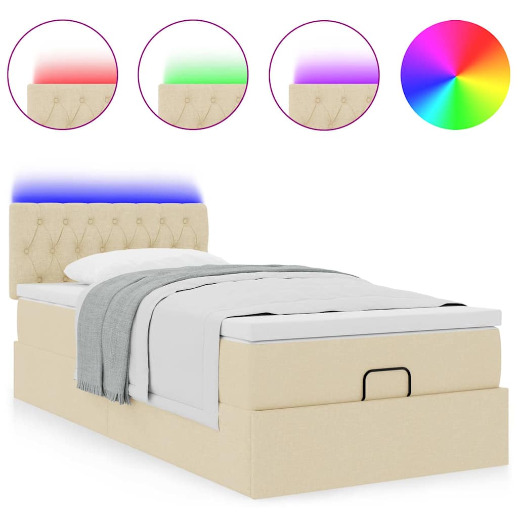 Ottoman bed met matras en LED's 80x200cm stof crèmekleurig is nu te koop bij PeponiXL, paradijselijk wonen!