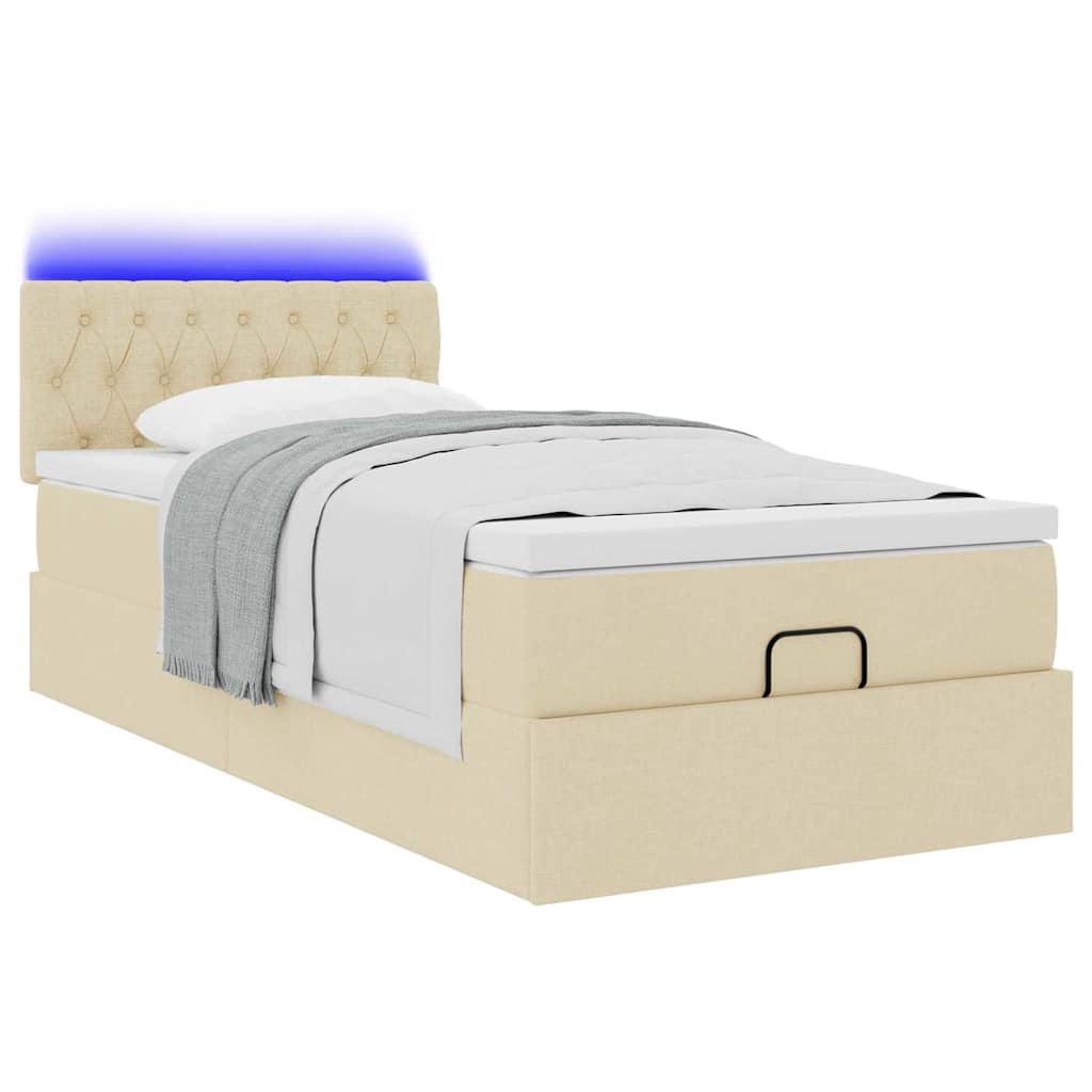 Ottoman bed met matras en LED's 80x200cm stof crèmekleurig is nu te koop bij PeponiXL, paradijselijk wonen!
