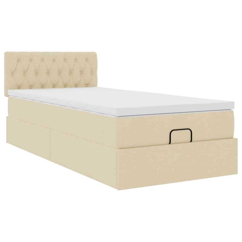Ottoman bed met matras en LED's 80x200cm stof crèmekleurig is nu te koop bij PeponiXL, paradijselijk wonen!