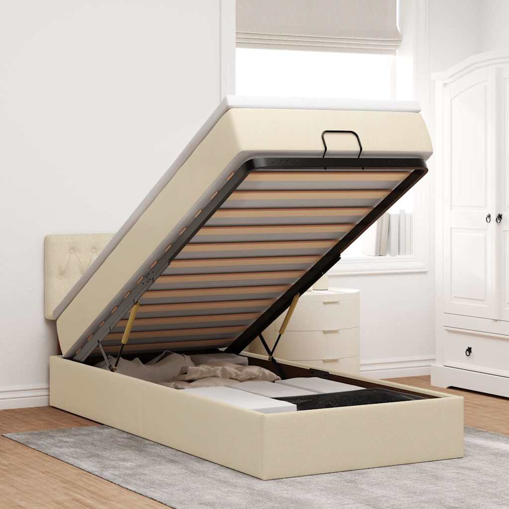 Ottoman bed met matras en LED's 80x200cm stof crèmekleurig is nu te koop bij PeponiXL, paradijselijk wonen!