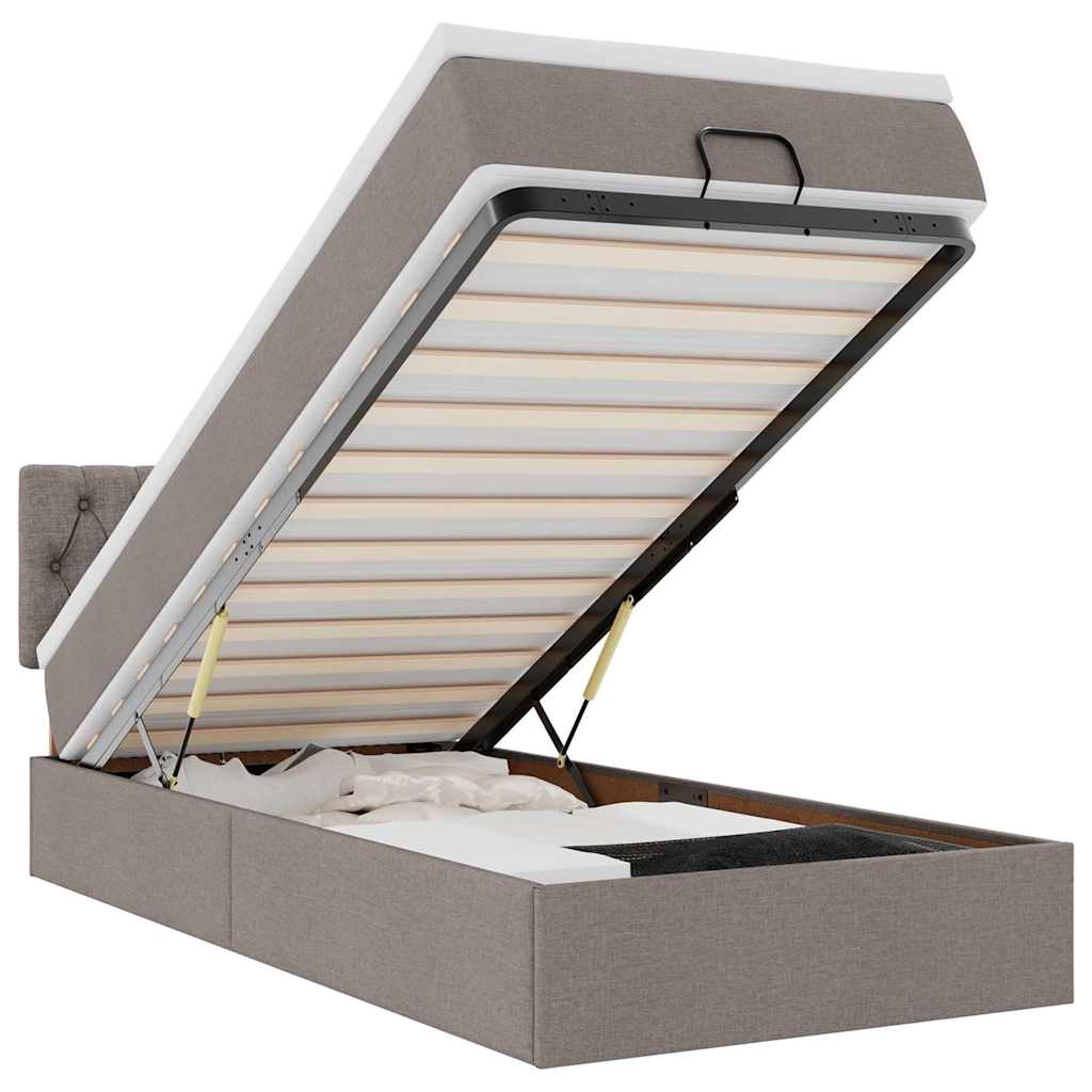 Ottoman bed met matras en LED's 90x190cm stof taupe is nu te koop bij PeponiXL, paradijselijk wonen!
