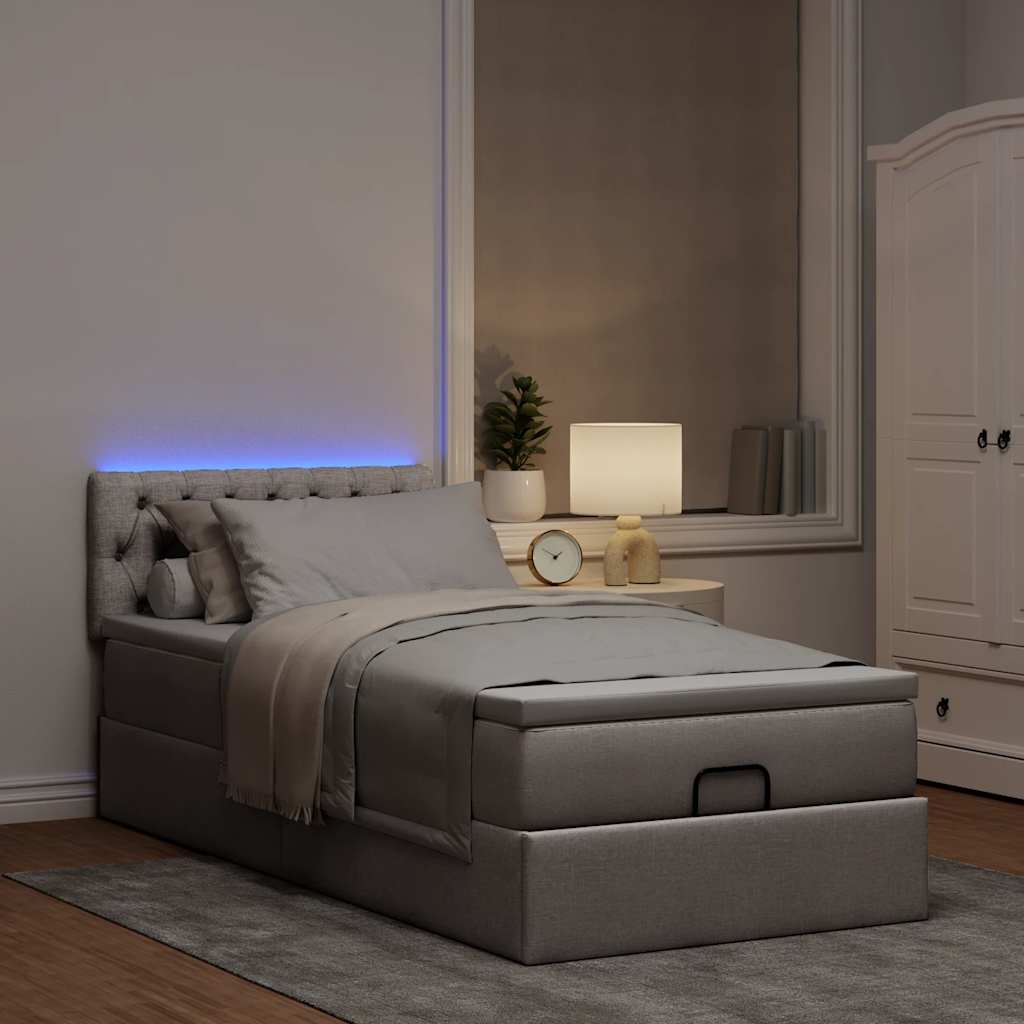 Ottoman bed met matras en LED's 90x190cm stof taupe is nu te koop bij PeponiXL, paradijselijk wonen!