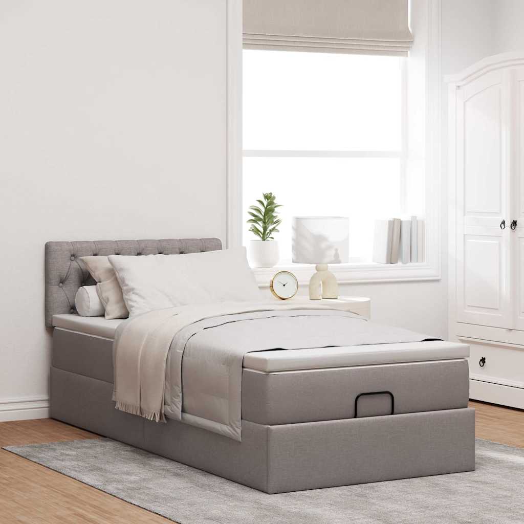 Ottoman bed met matras en LED's 90x190cm stof taupe is nu te koop bij PeponiXL, paradijselijk wonen!
