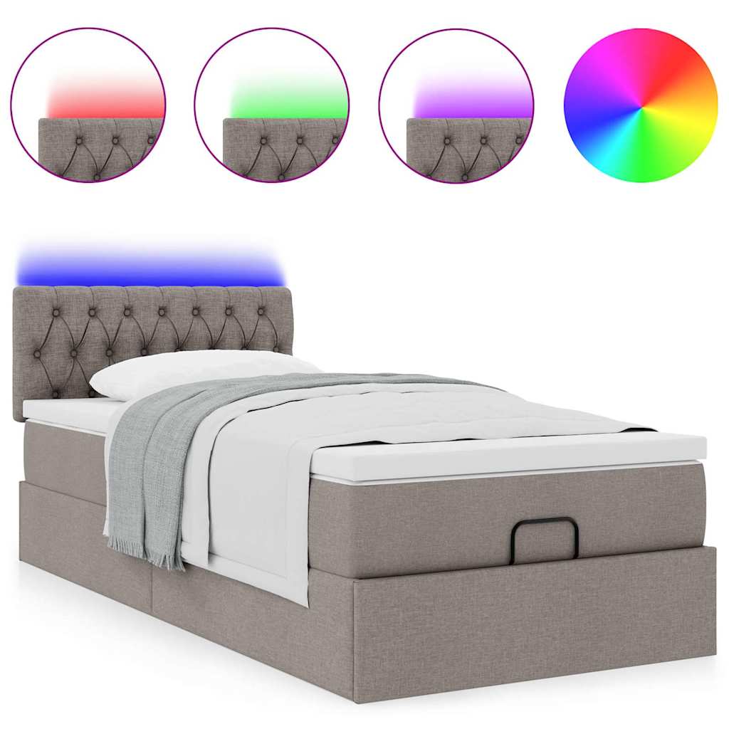 Ottoman bed met matras en LED's 90x190cm stof taupe is nu te koop bij PeponiXL, paradijselijk wonen!