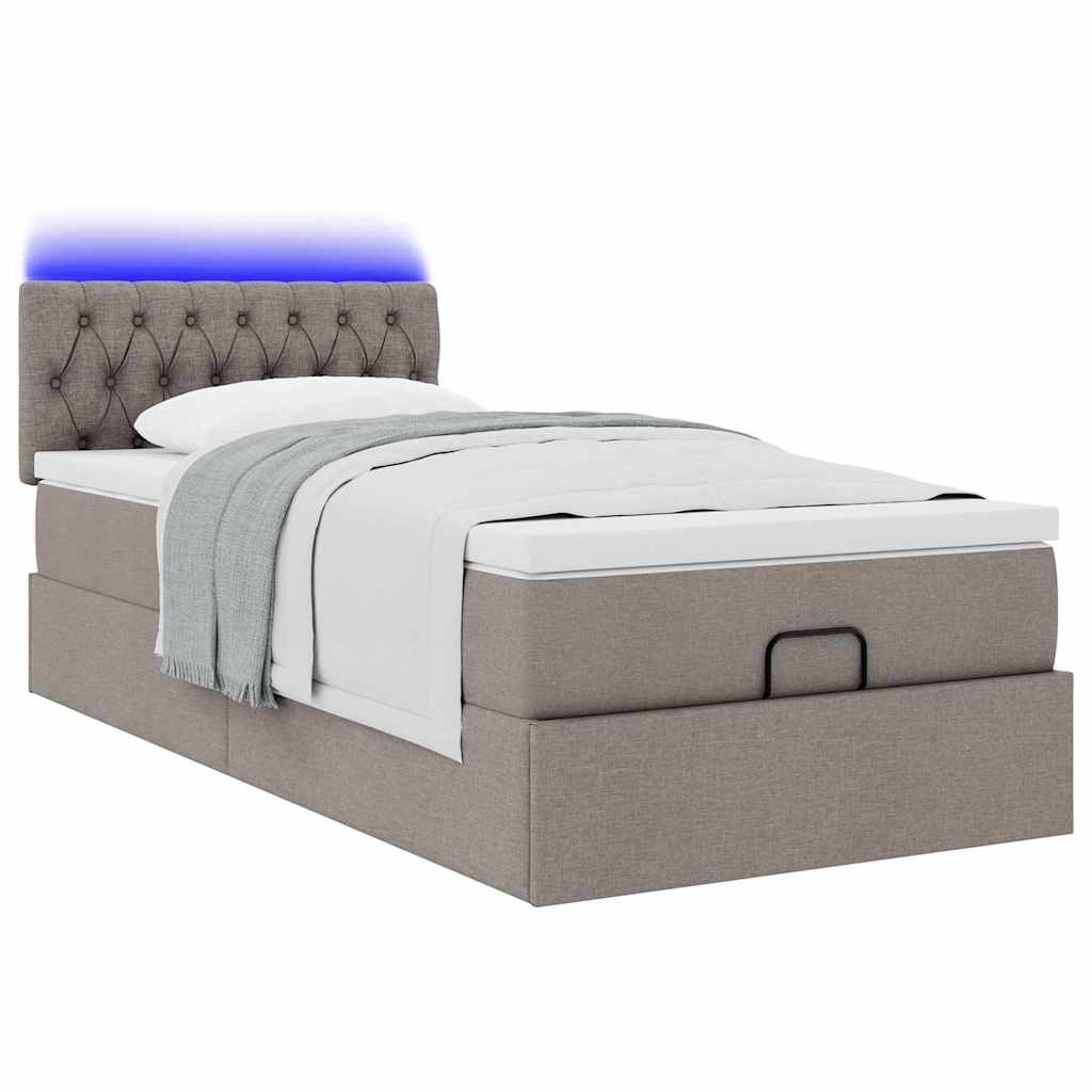 Ottoman bed met matras en LED's 90x190cm stof taupe is nu te koop bij PeponiXL, paradijselijk wonen!