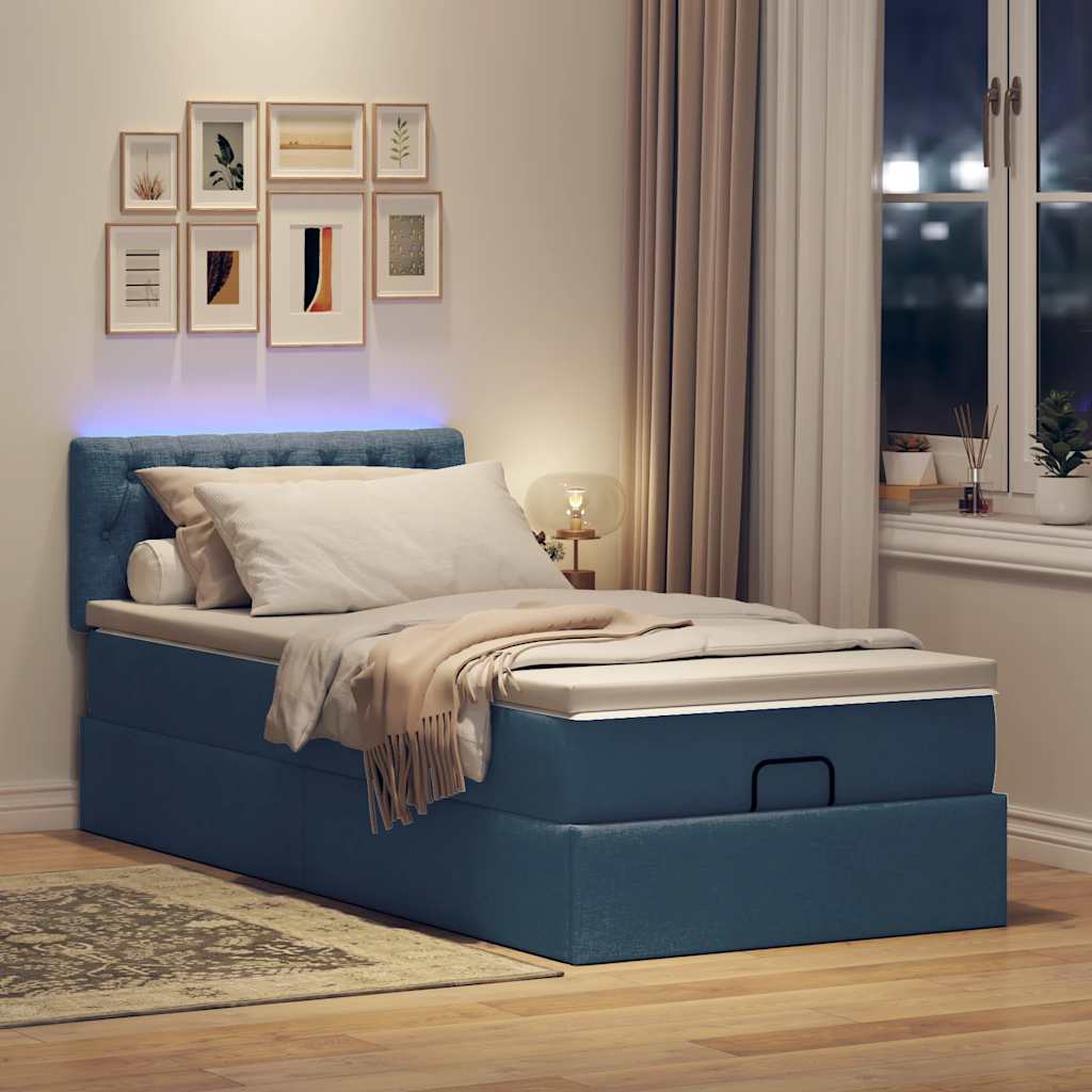 Ottoman bed met matras en LED's 90x190cm stof blauw is nu te koop bij PeponiXL, paradijselijk wonen!
