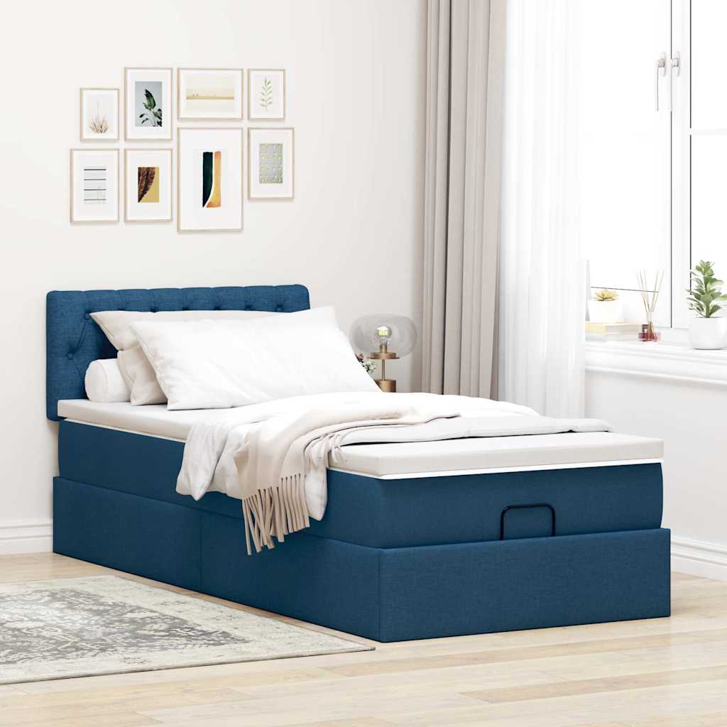 Ottoman bed met matras en LED's 90x190cm stof blauw is nu te koop bij PeponiXL, paradijselijk wonen!