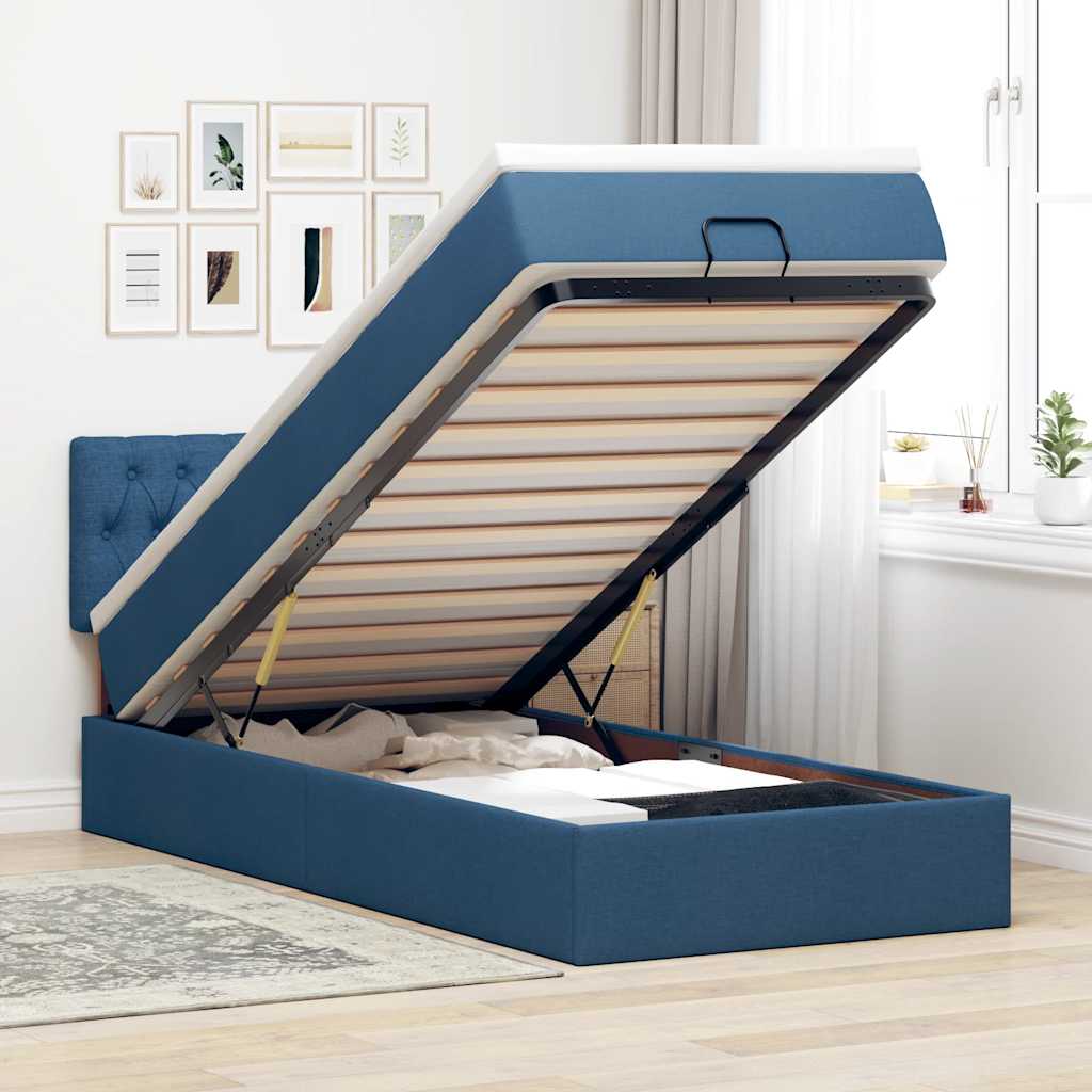 Ottoman bed met matras en LED's 90x190cm stof blauw is nu te koop bij PeponiXL, paradijselijk wonen!
