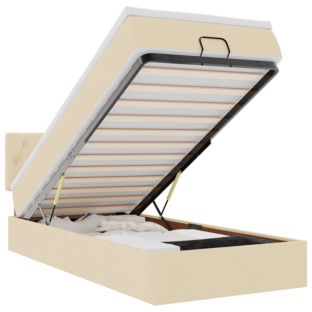 Ottoman bed met matras en LED's 100x200 cm stof crèmekleurig is nu te koop bij PeponiXL, paradijselijk wonen!
