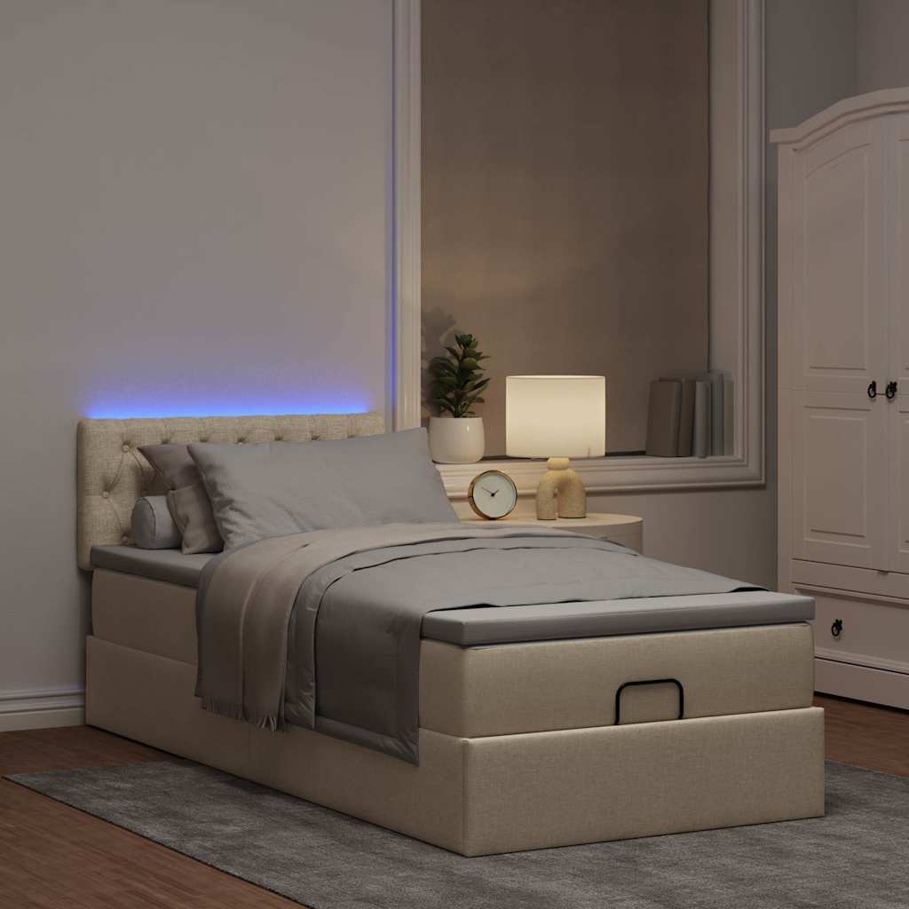 Ottoman bed met matras en LED's 100x200 cm stof crèmekleurig is nu te koop bij PeponiXL, paradijselijk wonen!