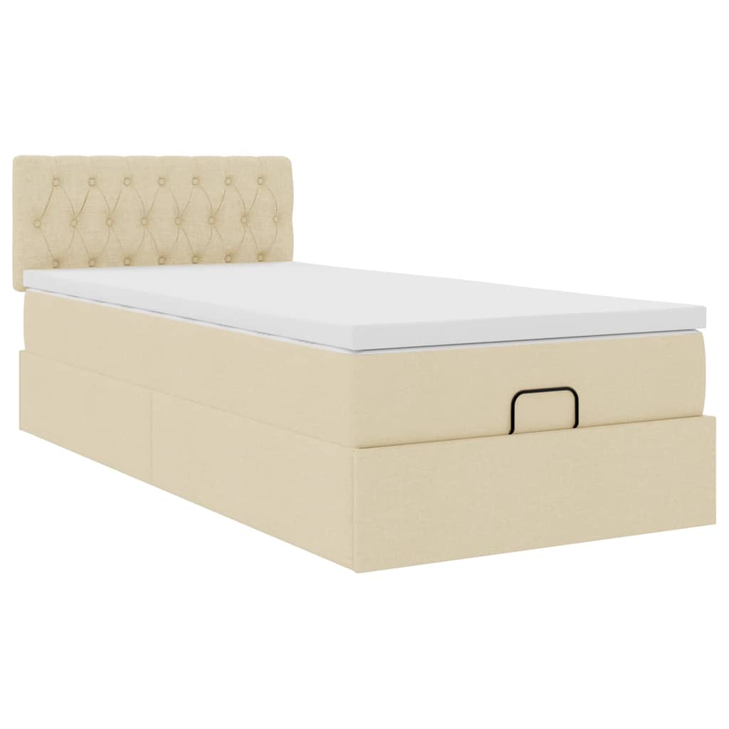 Ottoman bed met matras en LED's 100x200 cm stof crèmekleurig is nu te koop bij PeponiXL, paradijselijk wonen!