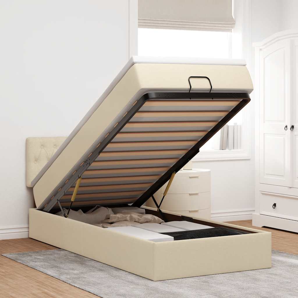 Ottoman bed met matras en LED's 100x200 cm stof crèmekleurig is nu te koop bij PeponiXL, paradijselijk wonen!
