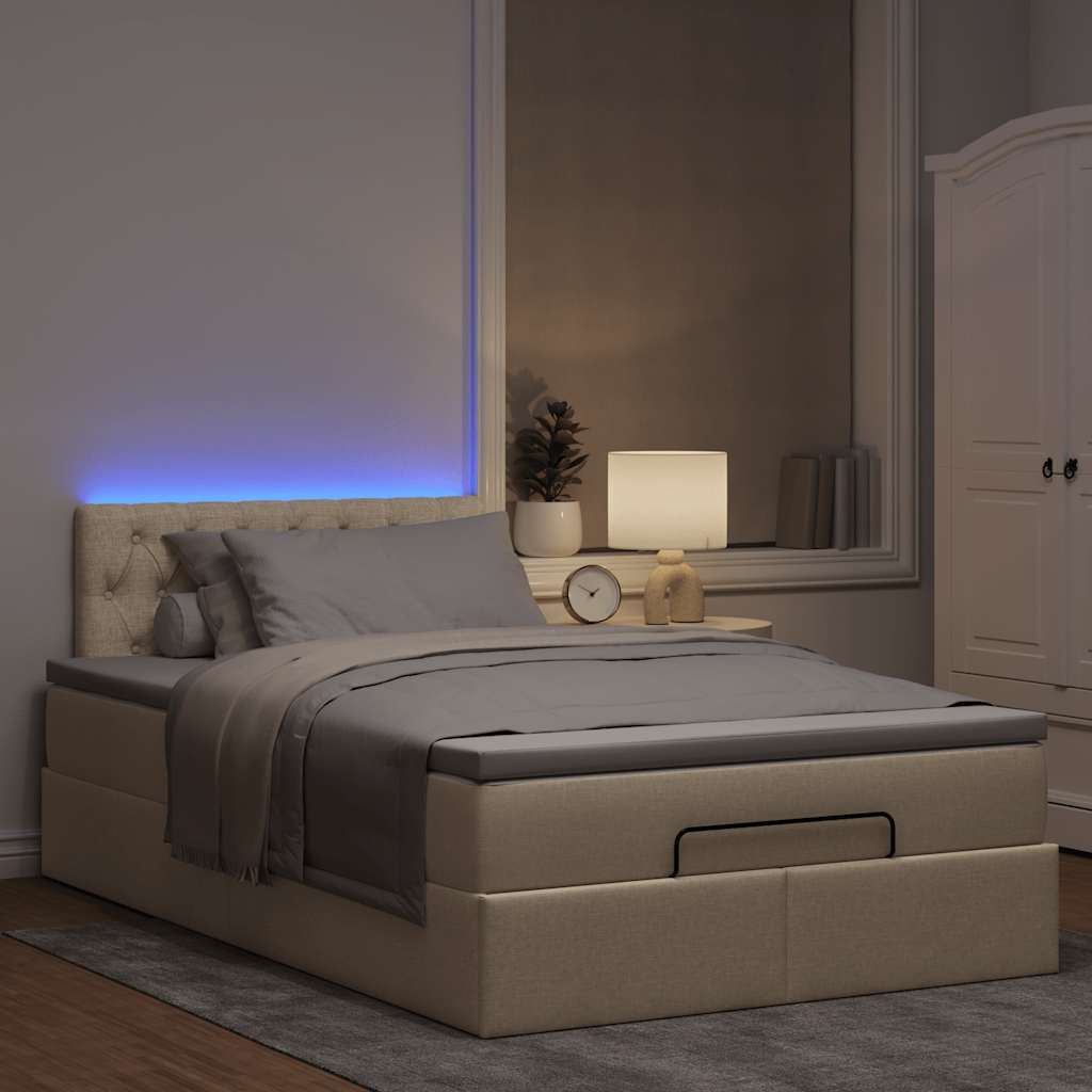 Bed poef met matras en LED's 120x190 cm stof crèmekleurig is nu te koop bij PeponiXL, paradijselijk wonen!