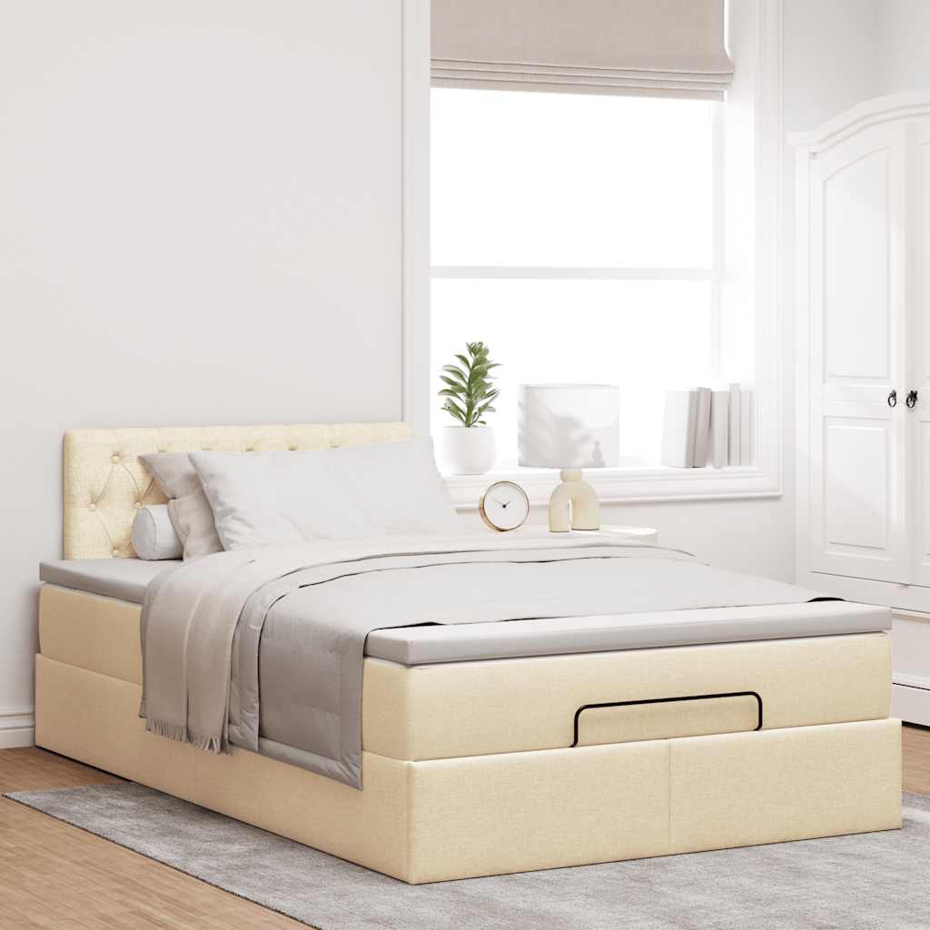 Bed poef met matras en LED's 120x190 cm stof crèmekleurig is nu te koop bij PeponiXL, paradijselijk wonen!