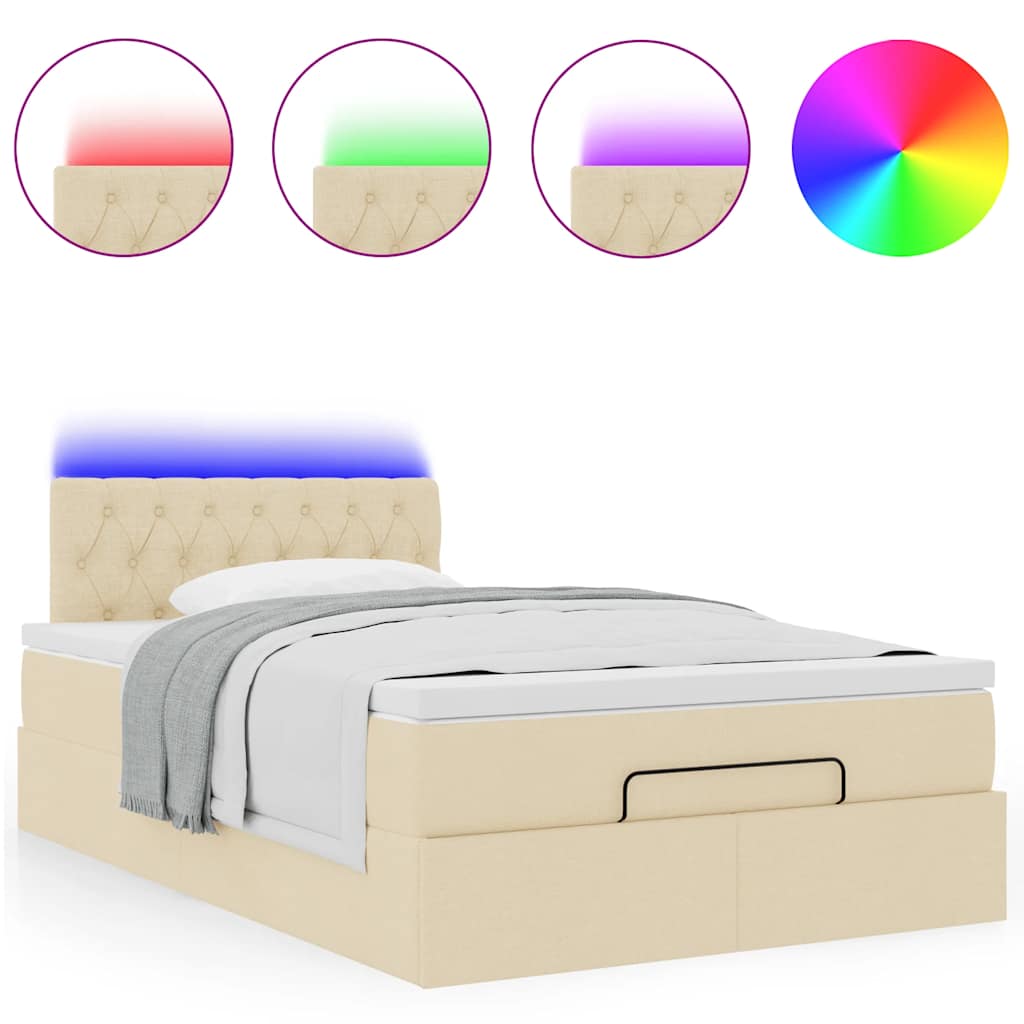 Bed poef met matras en LED's 120x190 cm stof crèmekleurig is nu te koop bij PeponiXL, paradijselijk wonen!