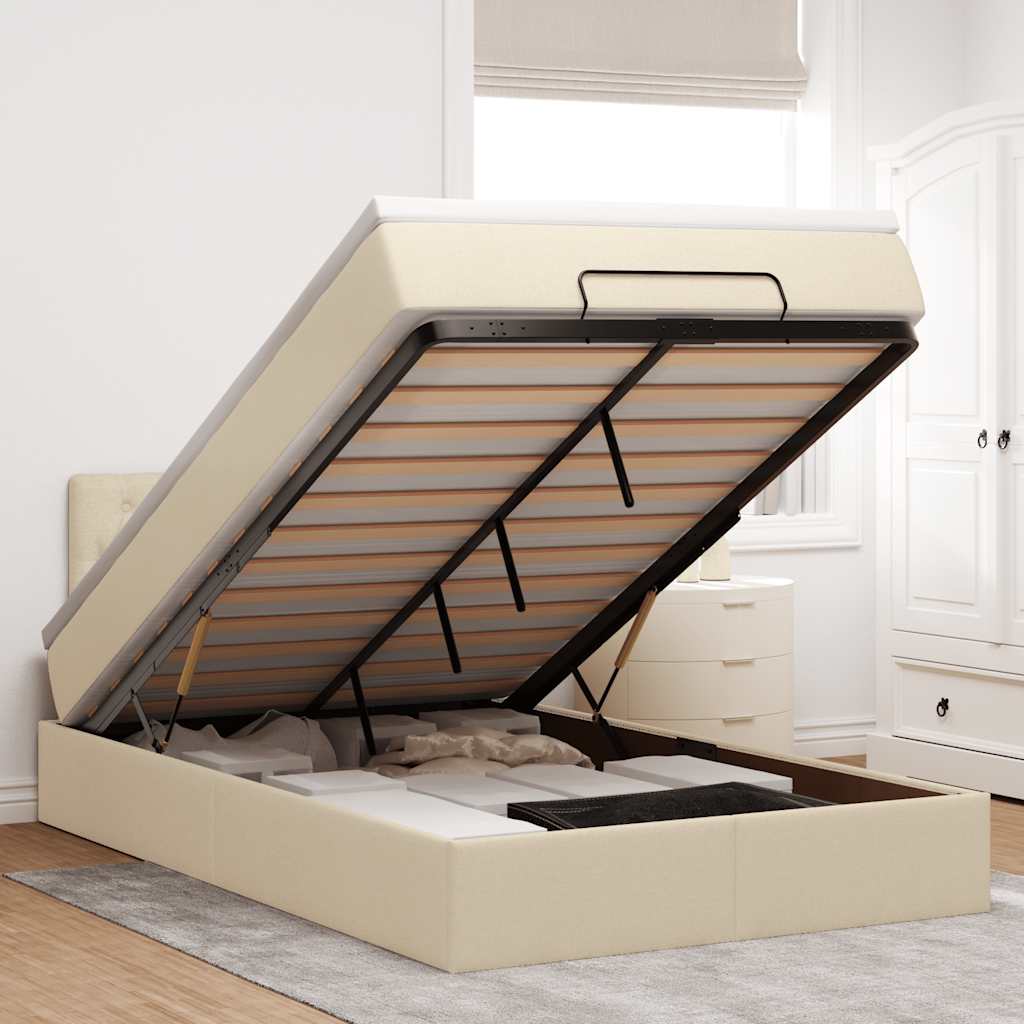 Bed poef met matras en LED's 120x190 cm stof crèmekleurig is nu te koop bij PeponiXL, paradijselijk wonen!