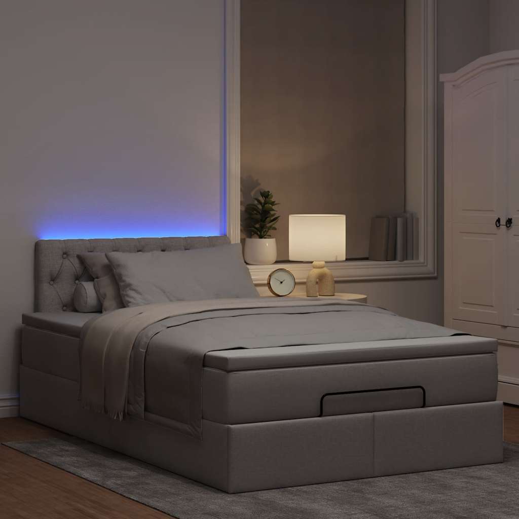 Ottoman bed met matras en LED's 120x200cm stof taupe is nu te koop bij PeponiXL, paradijselijk wonen!