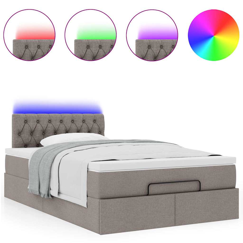 Ottoman bed met matras en LED's 120x200cm stof taupe is nu te koop bij PeponiXL, paradijselijk wonen!