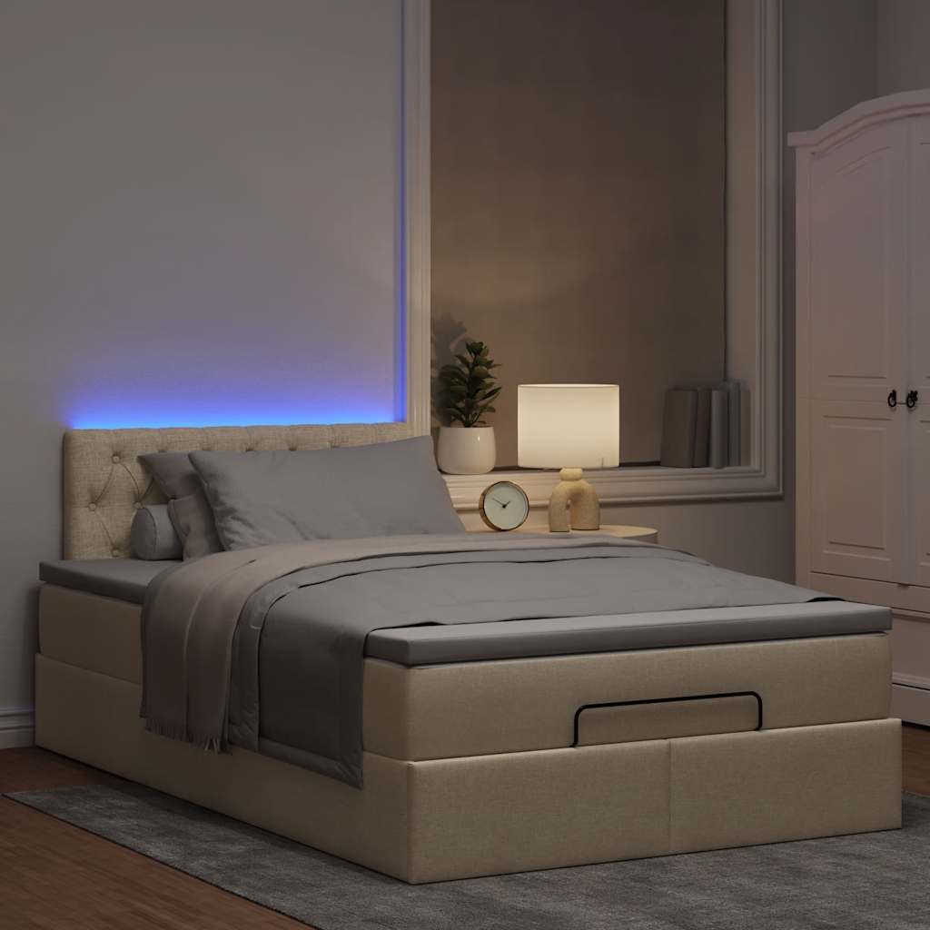 Ottoman bed met matras en LED's 120x200cm stof crèmekleurig is nu te koop bij PeponiXL, paradijselijk wonen!