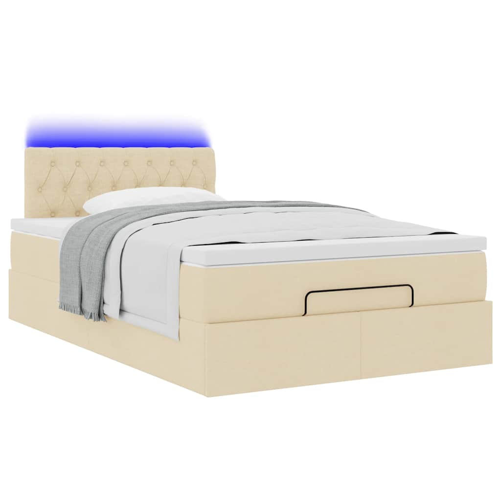 Ottoman bed met matras en LED's 120x200cm stof crèmekleurig is nu te koop bij PeponiXL, paradijselijk wonen!