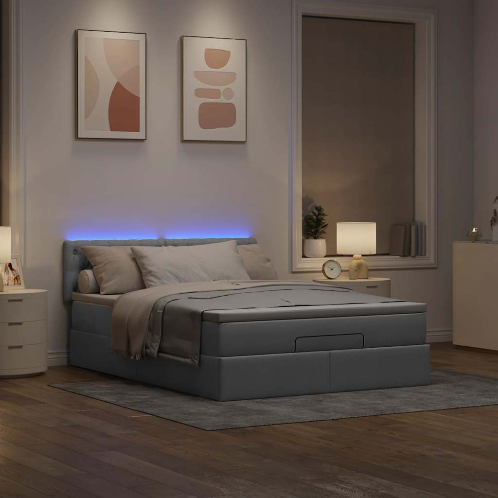Bed poef met matras en LED's stof 140x190 cm lichtgrijs is nu te koop bij PeponiXL, paradijselijk wonen!