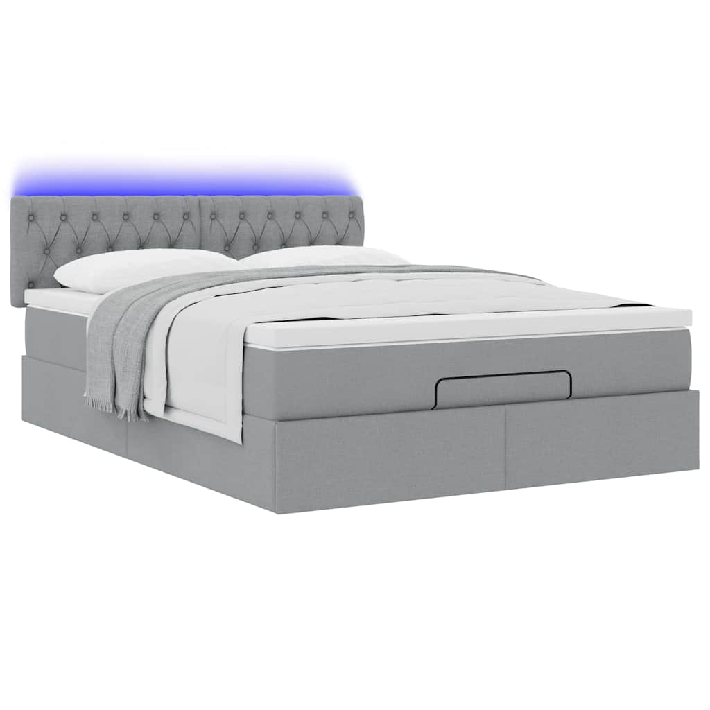 Bed poef met matras en LED's stof 140x190 cm lichtgrijs is nu te koop bij PeponiXL, paradijselijk wonen!